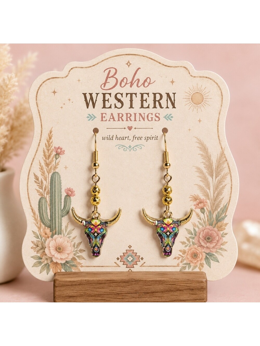 Western Boho Country Charm Longhorn Cattle Ranch Earrings